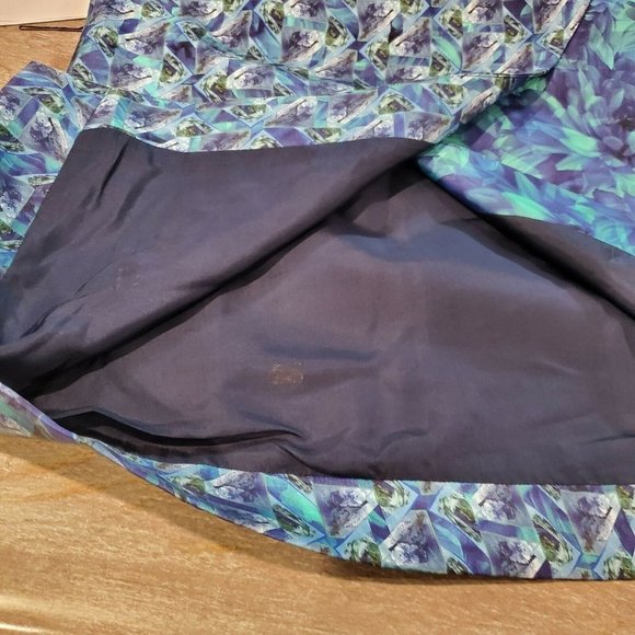 Rachel Alex Silk Mod Style Faux Wrap Skirt Geometric Blue Teal Sz XXS 00 - Picture 11 of 12